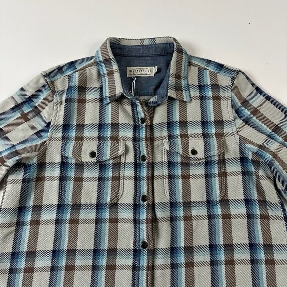 Outerknown Blanket Shirt Womens M/L Brown Blue Plaid Heavy Twill Organic Cotton - Picture 2 of 8